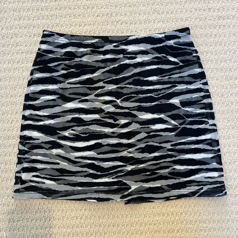 Vintage Y2K Hot Kiss Zebra Print Layered Mesh Mini Skirt Animal Print Going Out